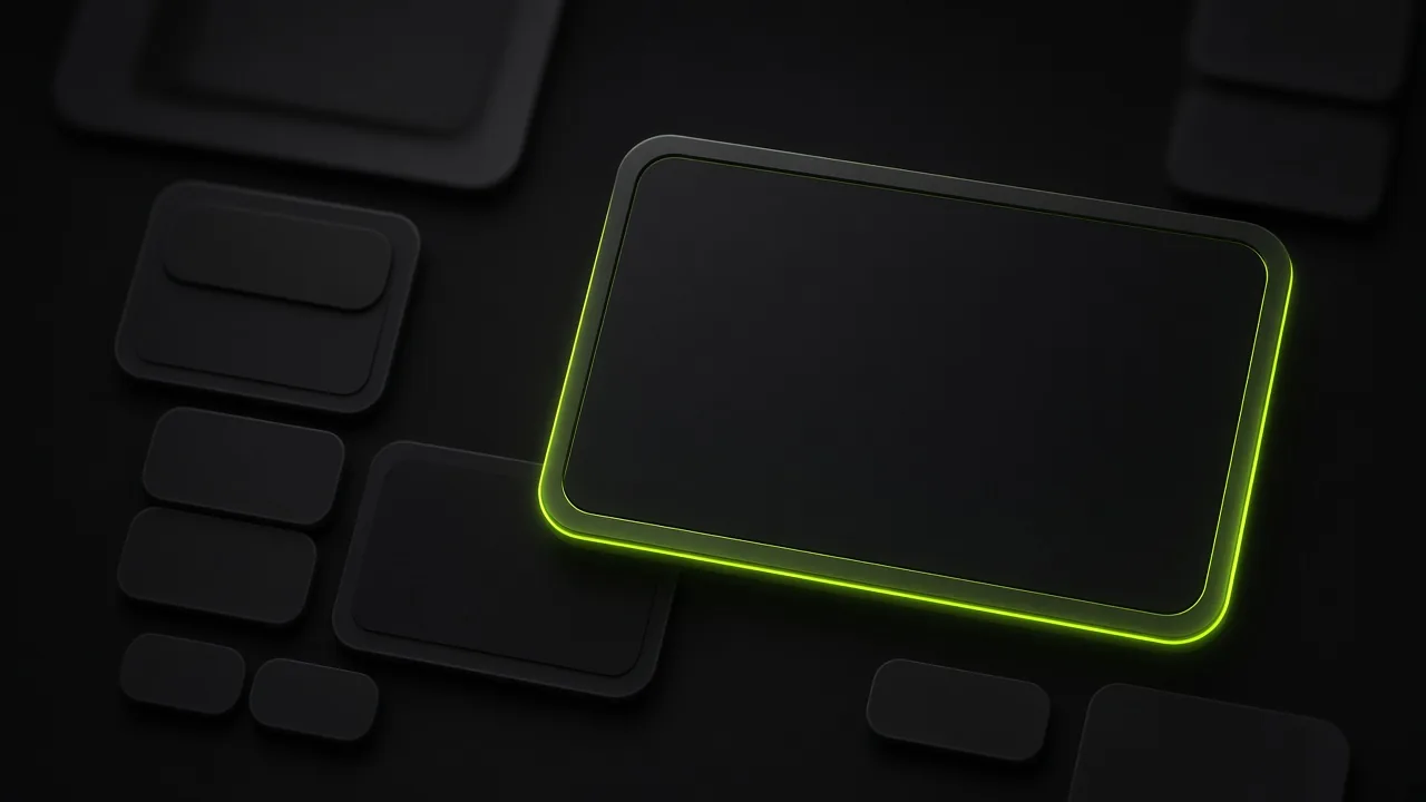 Large image frame loading onto a layout of blank blocks with edges lighting up in lime
