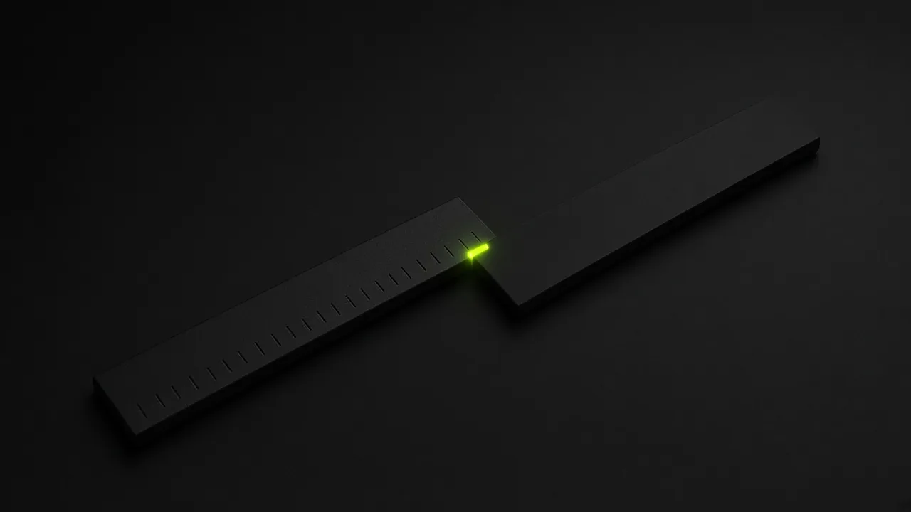 Blank black strip ending exactly at a lime marker on a ruler