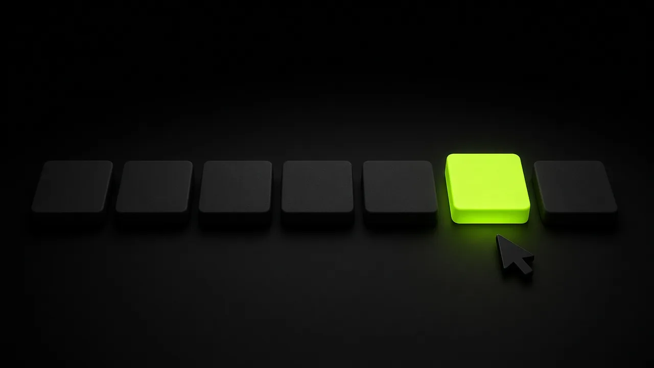 Row of black tiles with one raised lime tile and a cursor heading towards it